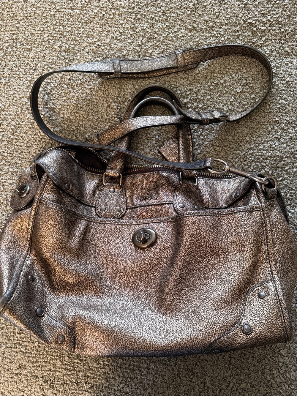 Coach Ryder Metallic Bronze Pebbled Leather Satchel